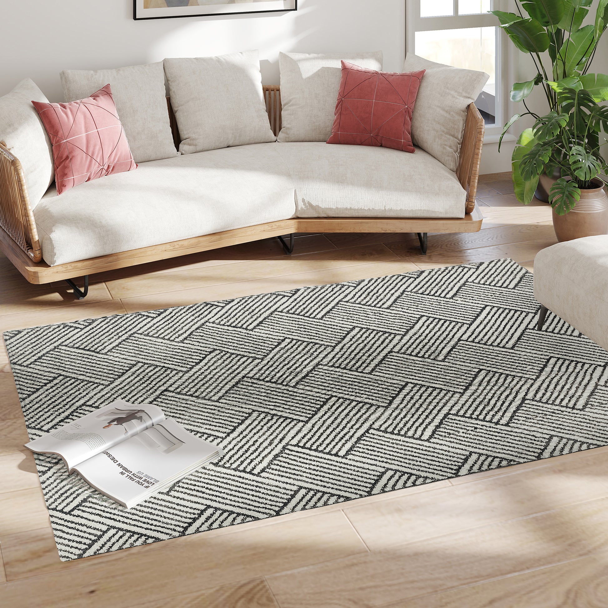 Living Room Carpet 170 x 120 cm Short Pile Carpet, Machine Washable, Hypoallergenic, for Living Room, Bedroom, Office, Light Grey