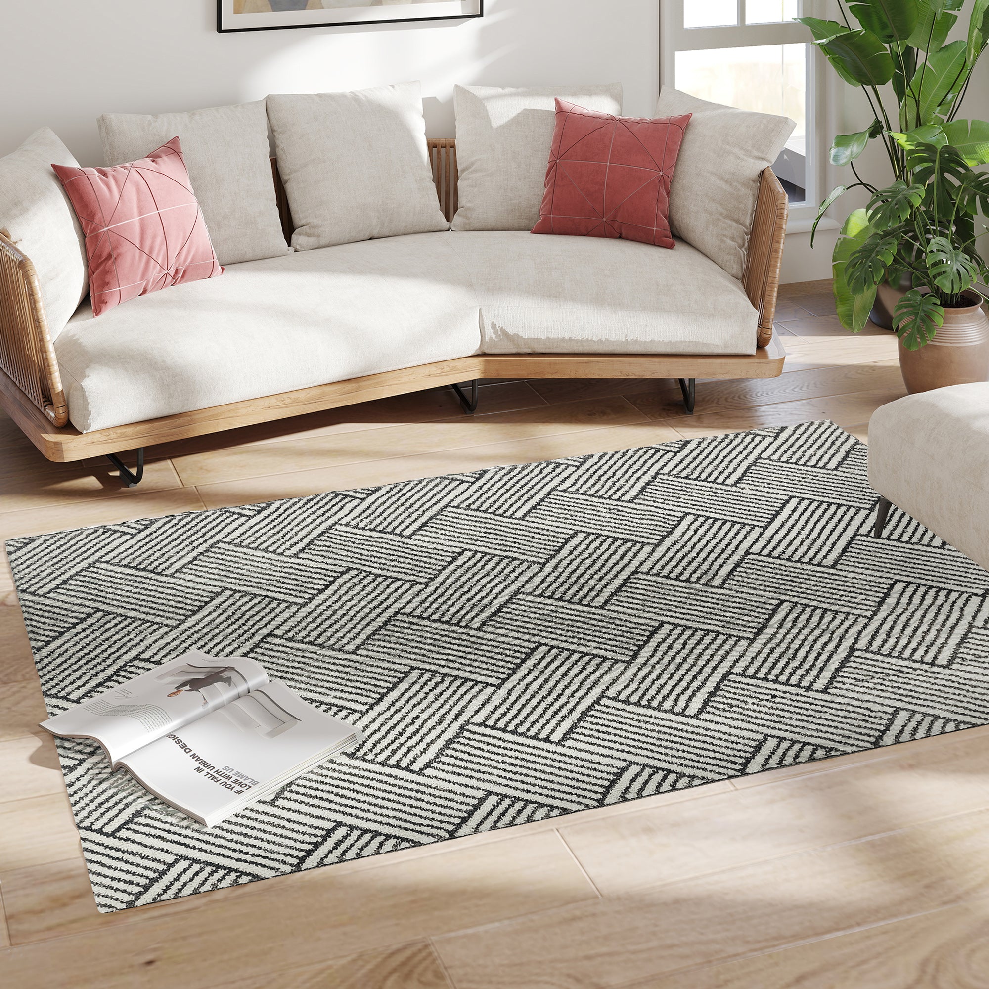 Living Room Carpet 170 x 120 cm Short Pile Carpet, Machine Washable, Hypoallergenic, for Living Room, Bedroom, Office, Light Grey