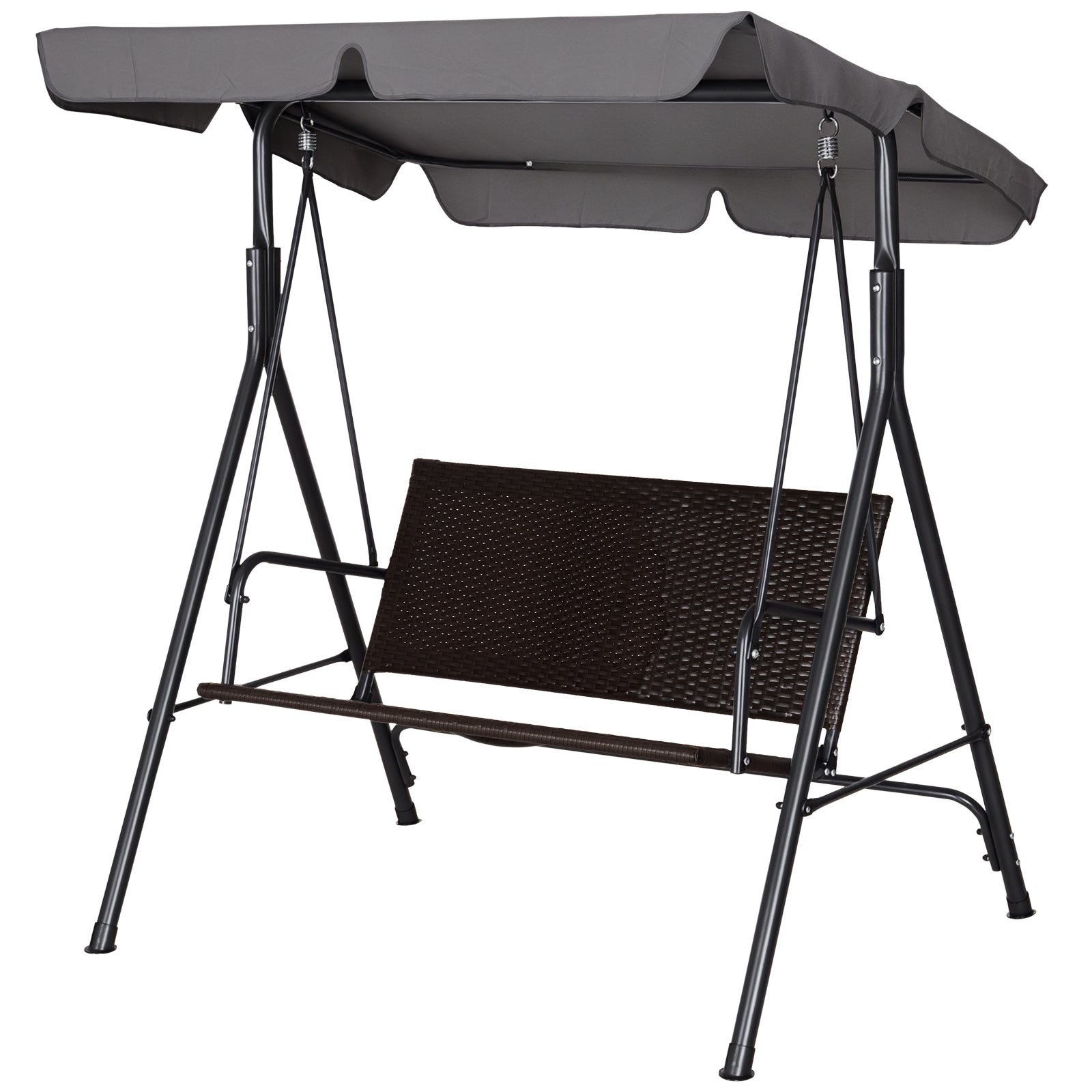 Hollywood Swing 2-Seater Garden Swing Bench Adjustable Sunshade Steel Frame Rattan 140 x 110 x 151 cm