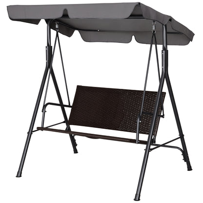 Hollywood Swing 2-Seater Garden Swing Bench Adjustable Sunshade Steel Frame Rattan 140 x 110 x 151 cm