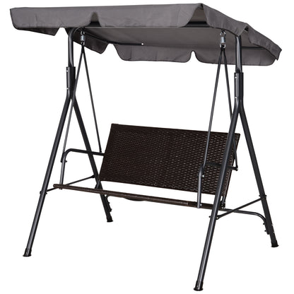 Hollywood Swing 2-Seater Garden Swing Bench Adjustable Sunshade Steel Frame Rattan 140 x 110 x 151 cm