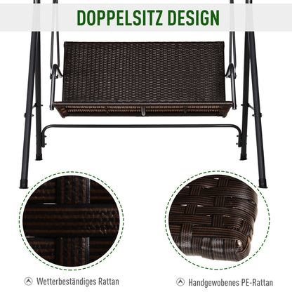 Hollywood Swing 2-Seater Garden Swing Bench Adjustable Sunshade Steel Frame Rattan 140 x 110 x 151 cm