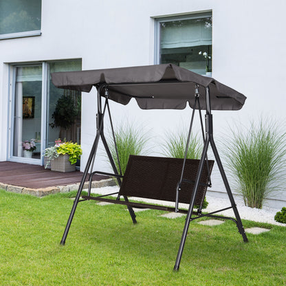 Hollywood Swing 2-Seater Garden Swing Bench Adjustable Sunshade Steel Frame Rattan 140 x 110 x 151 cm