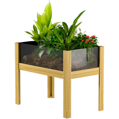 Wooden Raised Garden Bed with Acrylic Panels Elevated Planter for Cultivating Flowers Vegetables in Garden Patio 75x46x60.5 cm Natural