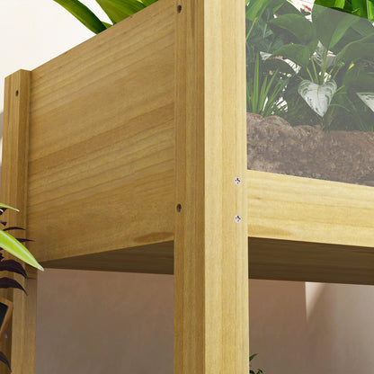 Wooden Raised Garden Bed with Acrylic Panels Elevated Planter for Cultivating Flowers Vegetables in Garden Patio 75x46x60.5 cm Natural