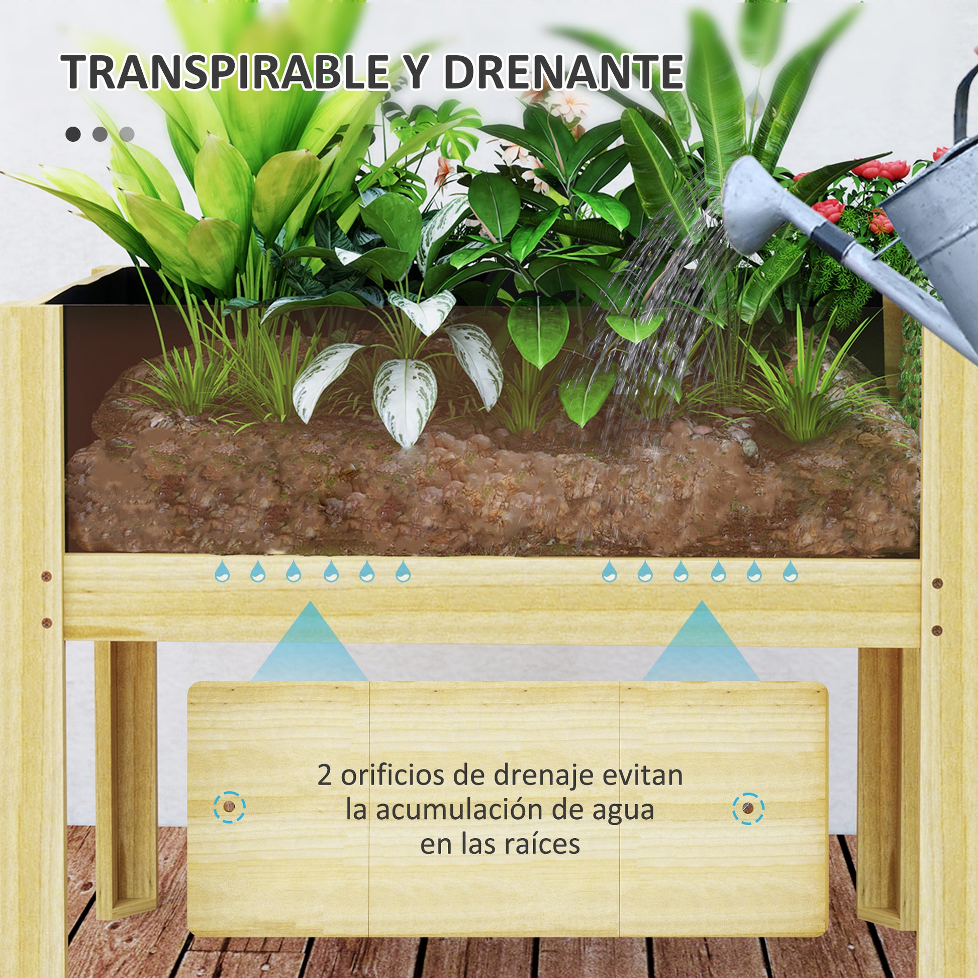 Wooden Raised Garden Bed with Acrylic Panels Elevated Planter for Cultivating Flowers Vegetables in Garden Patio 75x46x60.5 cm Natural