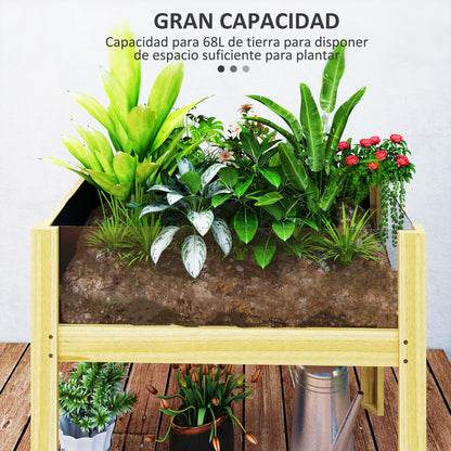 Wooden Raised Garden Bed with Acrylic Panels Elevated Planter for Cultivating Flowers Vegetables in Garden Patio 75x46x60.5 cm Natural