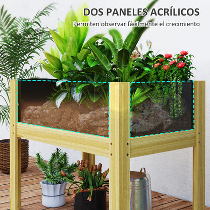 Wooden Raised Garden Bed with Acrylic Panels Elevated Planter for Cultivating Flowers Vegetables in Garden Patio 75x46x60.5 cm Natural
