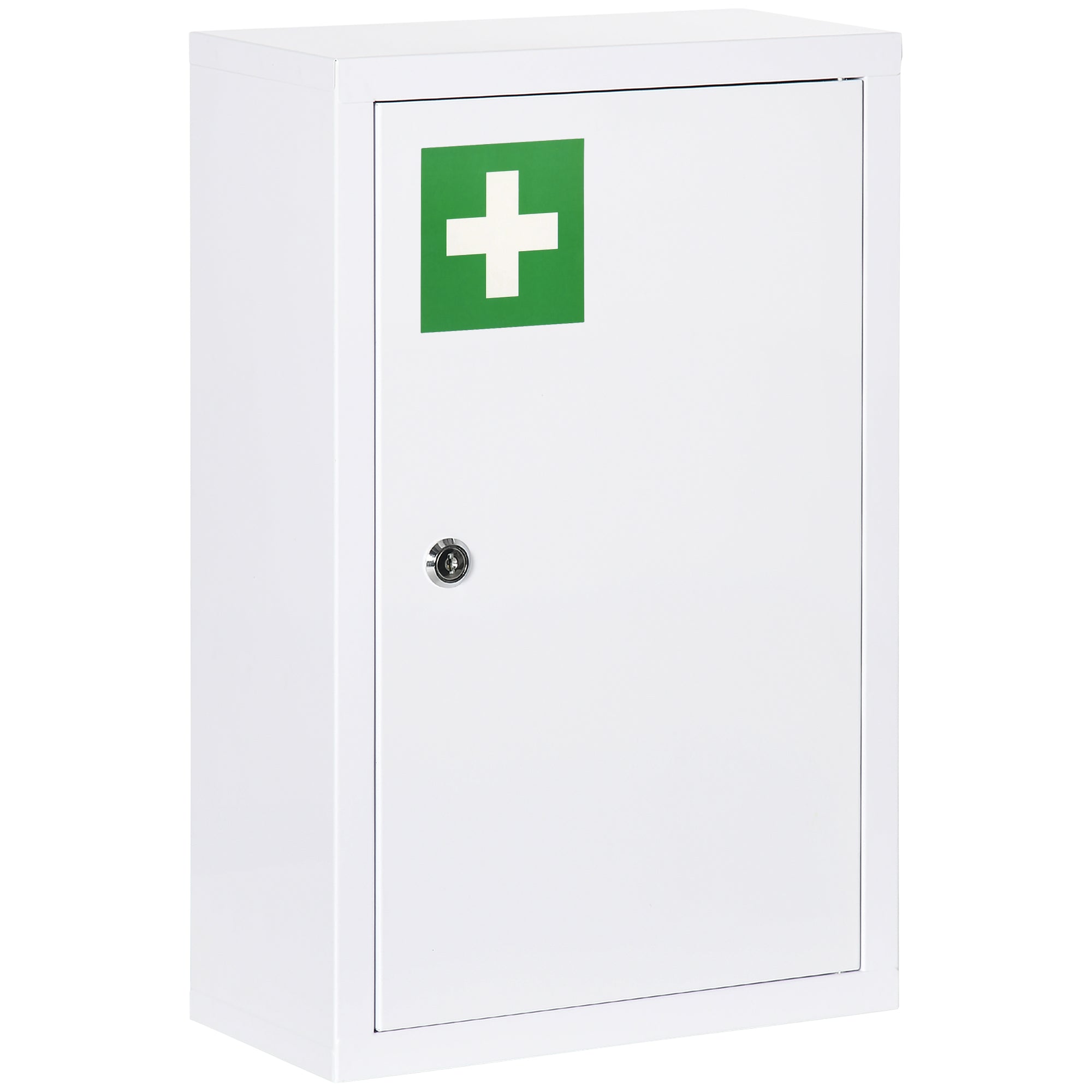 Medicine Cabinet, Pharmacy Cabinet with 3 Compartments, Medication Cabinet, Lockable First Aid Cabinet with 2 Keys, Steel, White, 30 x 14 x 46 cm