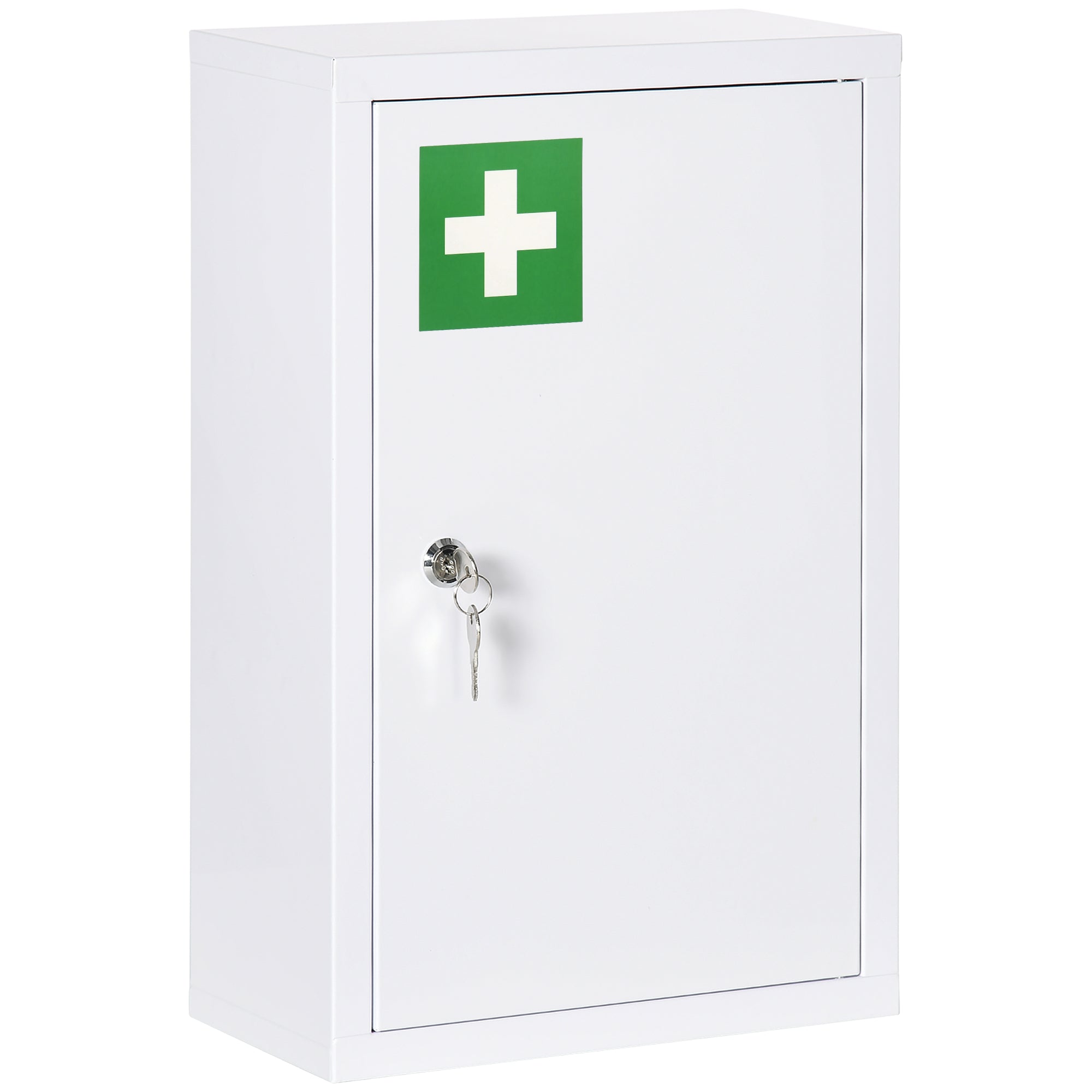 Medicine Cabinet, Pharmacy Cabinet with 3 Compartments, Medication Cabinet, Lockable First Aid Cabinet with 2 Keys, Steel, White, 30 x 14 x 46 cm
