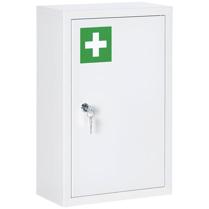 Medicine Cabinet, Pharmacy Cabinet with 3 Compartments, Medication Cabinet, Lockable First Aid Cabinet with 2 Keys, Steel, White, 30 x 14 x 46 cm