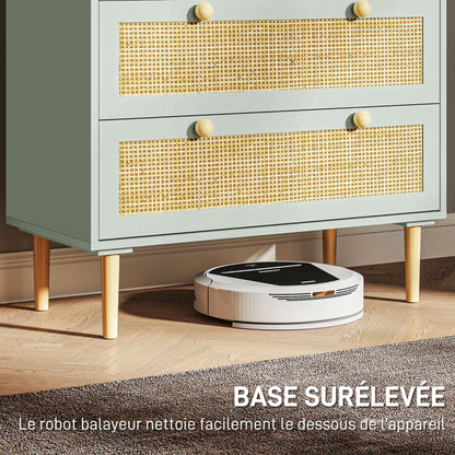 3-Drawer Dresser Bedroom Storage Unit Bohemian Style with Wooden Frame, Rattan Dresser for Bedroom, Living Room, Entryway, 80 x 40 x 87.5 cm, Olive Green