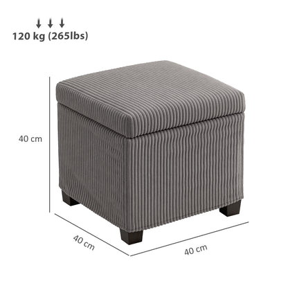 30L Storage Ottoman Cube Footrest Stool with Removable Lid, Upholstered in Corduroy Velvet, for Living Room Bedroom Entryway, Holds up to 120 Kg, 40 x 40 x 40 cm, Gray