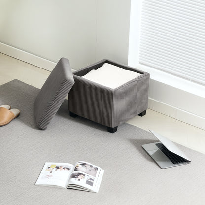 30L Storage Ottoman Cube Footrest Stool with Removable Lid, Upholstered in Corduroy Velvet, for Living Room Bedroom Entryway, Holds up to 120 Kg, 40 x 40 x 40 cm, Gray