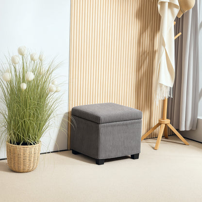 30L Storage Ottoman Cube Footrest Stool with Removable Lid, Upholstered in Corduroy Velvet, for Living Room Bedroom Entryway, Holds up to 120 Kg, 40 x 40 x 40 cm, Gray