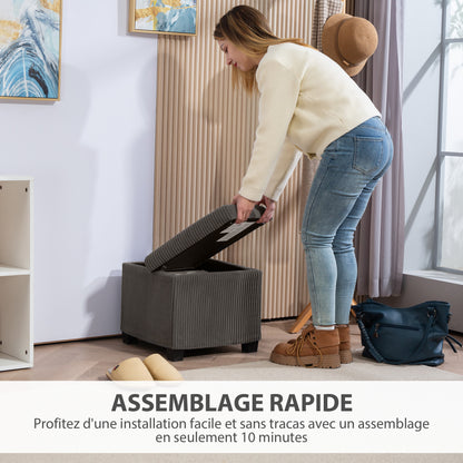 30L Storage Ottoman Cube Footrest Stool with Removable Lid, Upholstered in Corduroy Velvet, for Living Room Bedroom Entryway, Holds up to 120 Kg, 40 x 40 x 40 cm, Gray