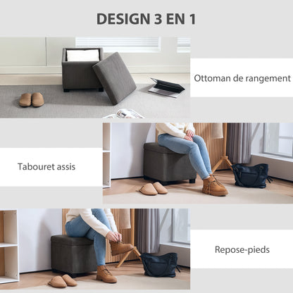 30L Storage Ottoman Cube Footrest Stool with Removable Lid, Upholstered in Corduroy Velvet, for Living Room Bedroom Entryway, Holds up to 120 Kg, 40 x 40 x 40 cm, Gray