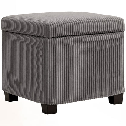 30L Storage Ottoman Cube Footrest Stool with Removable Lid, Upholstered in Corduroy Velvet, for Living Room Bedroom Entryway, Holds up to 120 Kg, 40 x 40 x 40 cm, Gray