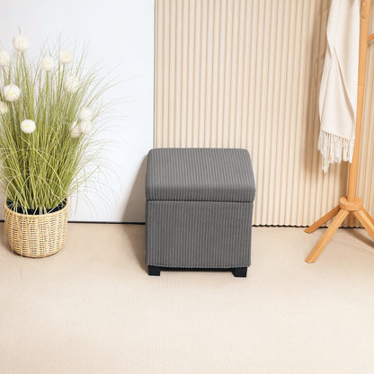 30L Storage Ottoman Cube Footrest Stool with Removable Lid, Upholstered in Corduroy Velvet, for Living Room Bedroom Entryway, Holds up to 120 Kg, 40 x 40 x 40 cm, Gray