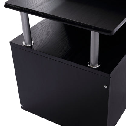 Computer Desk Writing Desk with 6 Shelves Drawer Keyboard Tray and Monitor Printer Stand for Office Study 152x60x88 cm Black