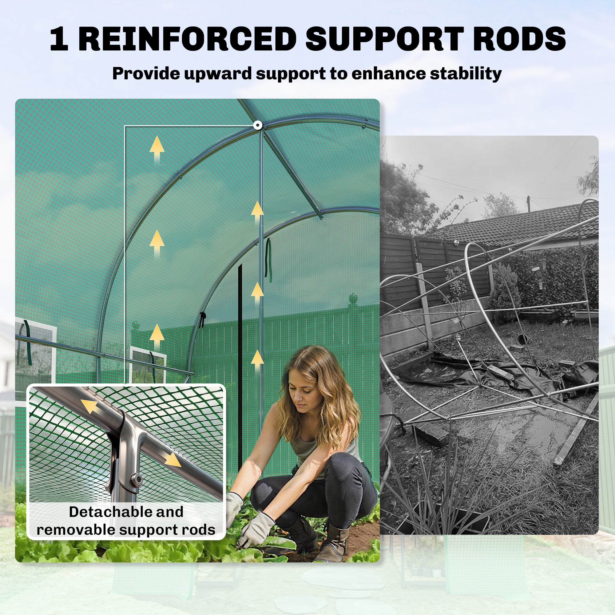 Tunnel Greenhouse 3 x 2 x 2 m with PE Cover, 2 Roll-Up Zip Doors & 6 Mesh Windows, Support Bars, Extended Hems, UV-Protected – Green