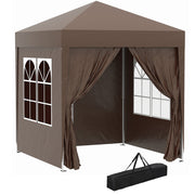 Pavilion 2x2m Waterproof, Pop-Up Folding Pavilion with 4 Side Walls, Drainage Holes Window, Foldable Party Tent UV 30+, Garden Tent with Carry Bag, Garden Pavilion for Patio, Brown