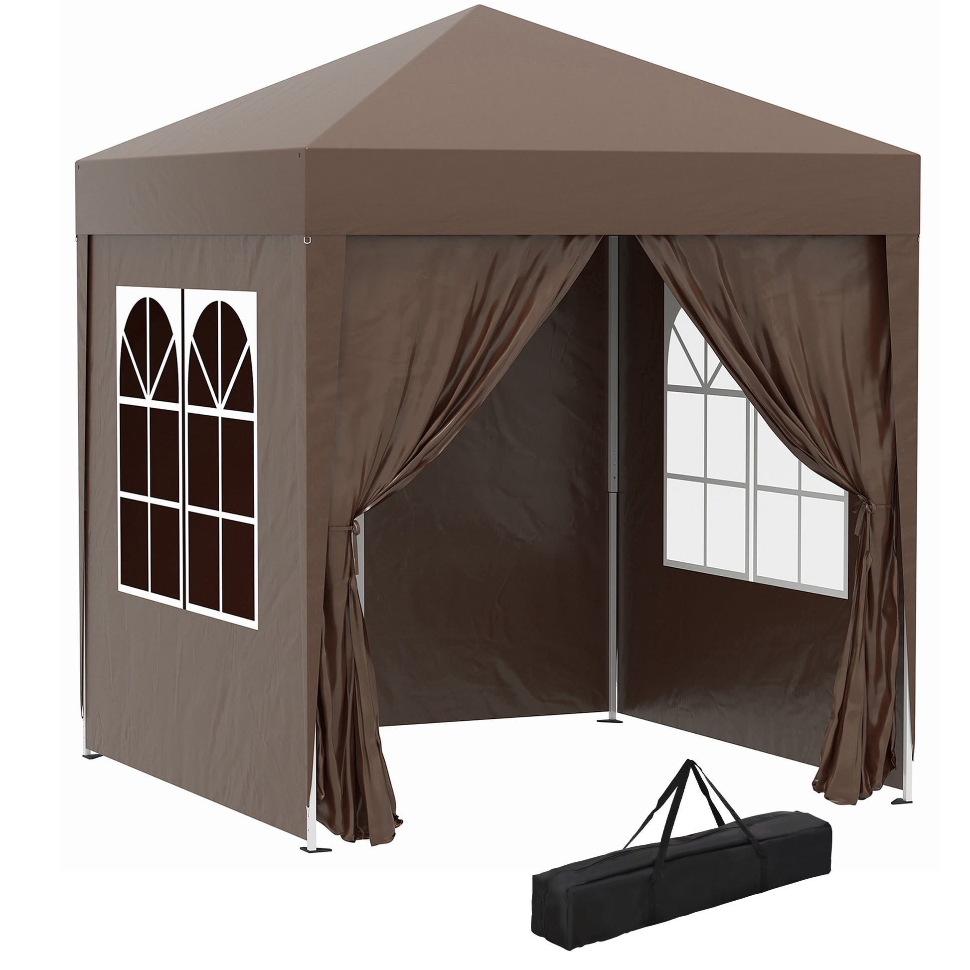 Pavilion 2x2m Waterproof, Pop-Up Folding Pavilion with 4 Side Walls, Drainage Holes Window, Foldable Party Tent UV 30+, Garden Tent with Carry Bag, Garden Pavilion for Patio, Brown