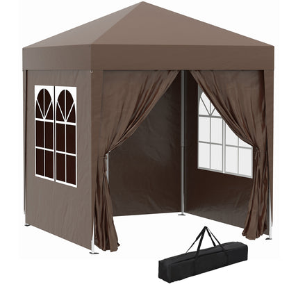 Pavilion 2x2m Waterproof, Pop-Up Folding Pavilion with 4 Side Walls, Drainage Holes Window, Foldable Party Tent UV 30+, Garden Tent with Carry Bag, Garden Pavilion for Patio, Brown