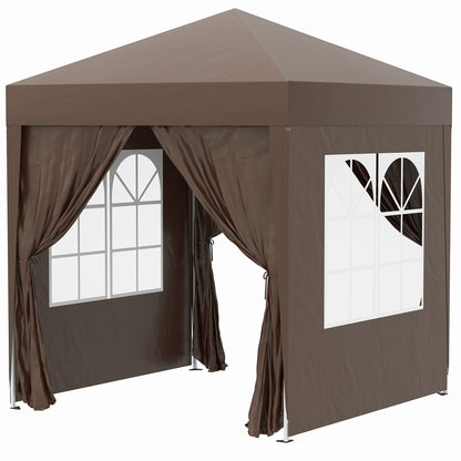Pavilion 2x2m Waterproof, Pop-Up Folding Pavilion with 4 Side Walls, Drainage Holes Window, Foldable Party Tent UV 30+, Garden Tent with Carry Bag, Garden Pavilion for Patio, Brown