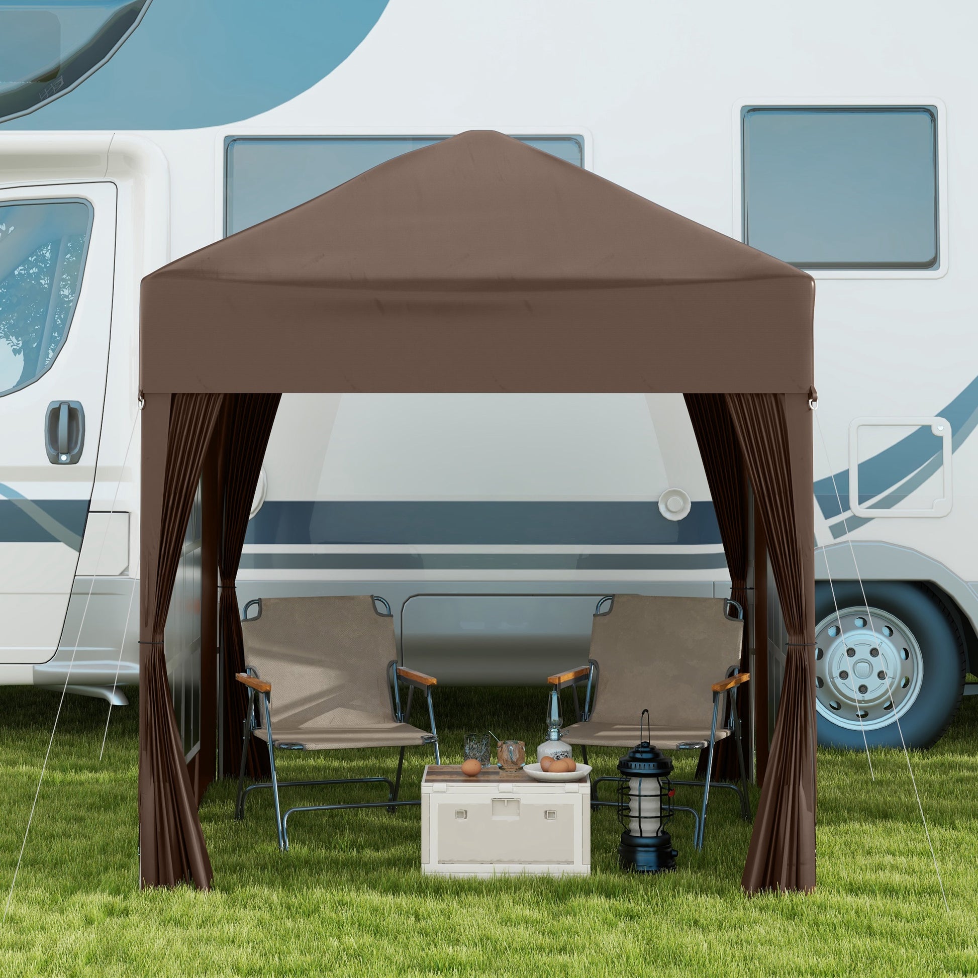 Pavilion 2x2m Waterproof, Pop-Up Folding Pavilion with 4 Side Walls, Drainage Holes Window, Foldable Party Tent UV 30+, Garden Tent with Carry Bag, Garden Pavilion for Patio, Brown