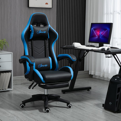 Gaming Chair Office Chair Computer Chair with Lumbar Pillow, Headrest, Gaming Armchair, Adjustable Desk Chair with Footrest, Faux Leather, Black+Blue