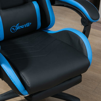 Gaming Chair Office Chair Computer Chair with Lumbar Pillow, Headrest, Gaming Armchair, Adjustable Desk Chair with Footrest, Faux Leather, Black+Blue
