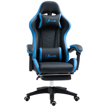 Gaming Chair Office Chair Computer Chair with Lumbar Pillow, Headrest, Gaming Armchair, Adjustable Desk Chair with Footrest, Faux Leather, Black+Blue