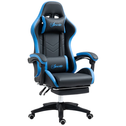 Gaming Chair Office Chair Computer Chair with Lumbar Pillow, Headrest, Gaming Armchair, Adjustable Desk Chair with Footrest, Faux Leather, Black+Blue