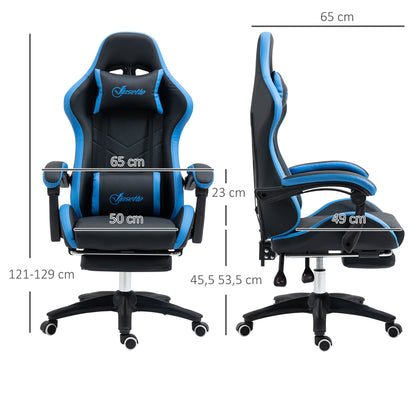 Gaming Chair Office Chair Computer Chair with Lumbar Pillow, Headrest, Gaming Armchair, Adjustable Desk Chair with Footrest, Faux Leather, Black+Blue