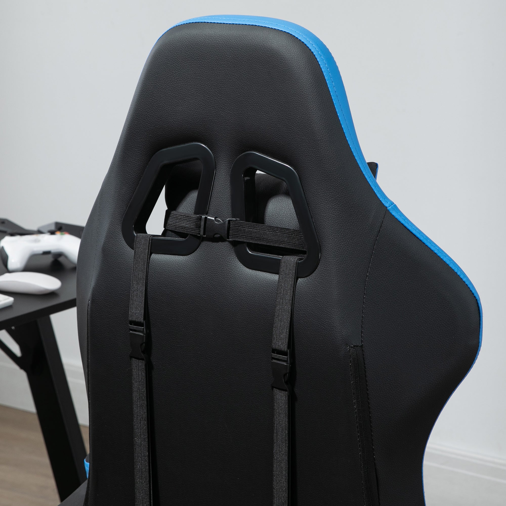 Gaming Chair Office Chair Computer Chair with Lumbar Pillow, Headrest, Gaming Armchair, Adjustable Desk Chair with Footrest, Faux Leather, Black+Blue
