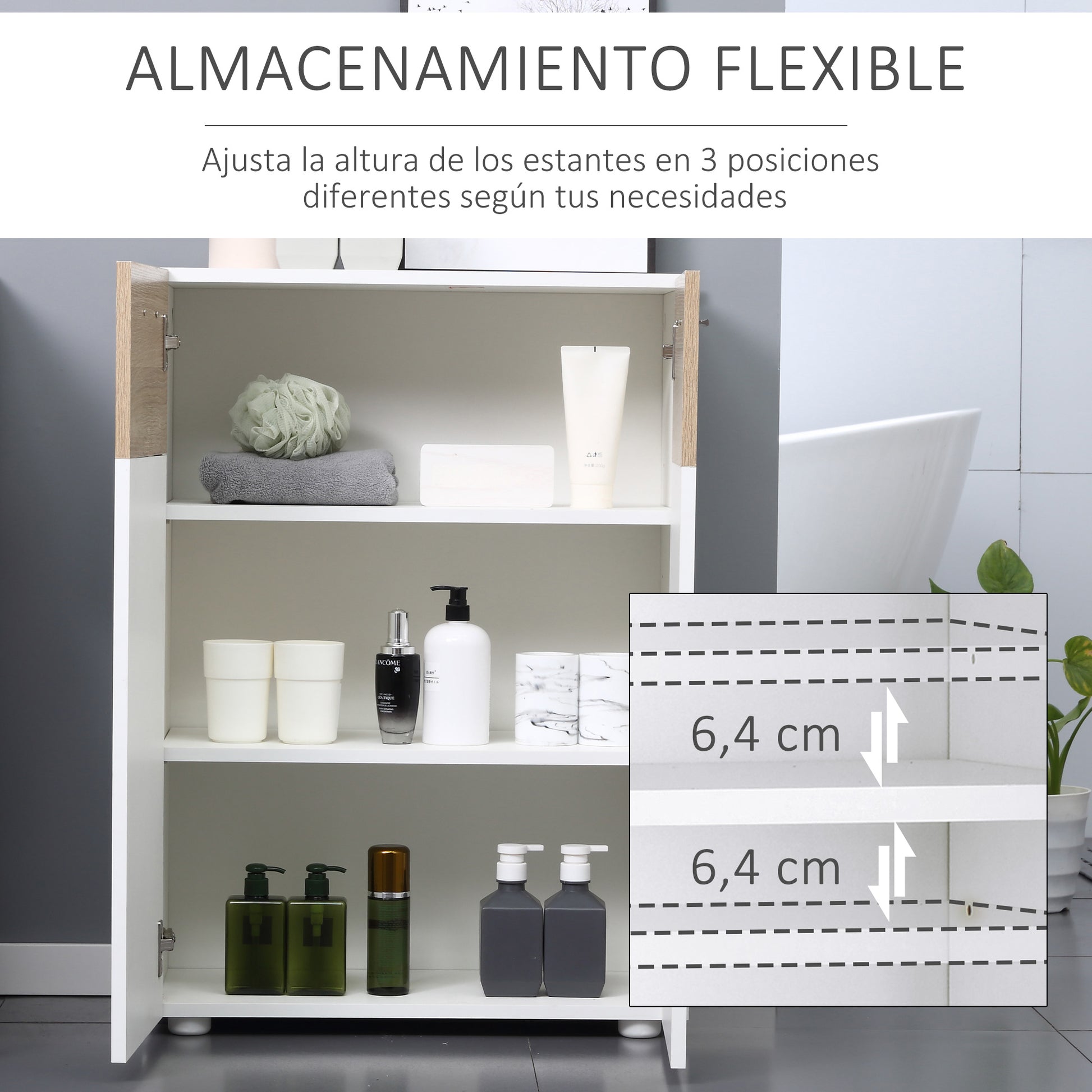 Floor Cabinet for Bathroom with 2 Doors and Adjustable Interior Shelves Multi-Purpose Wood Auxiliary Furniture for Living Room Kitchen Dining Room 60x30x85 cm White