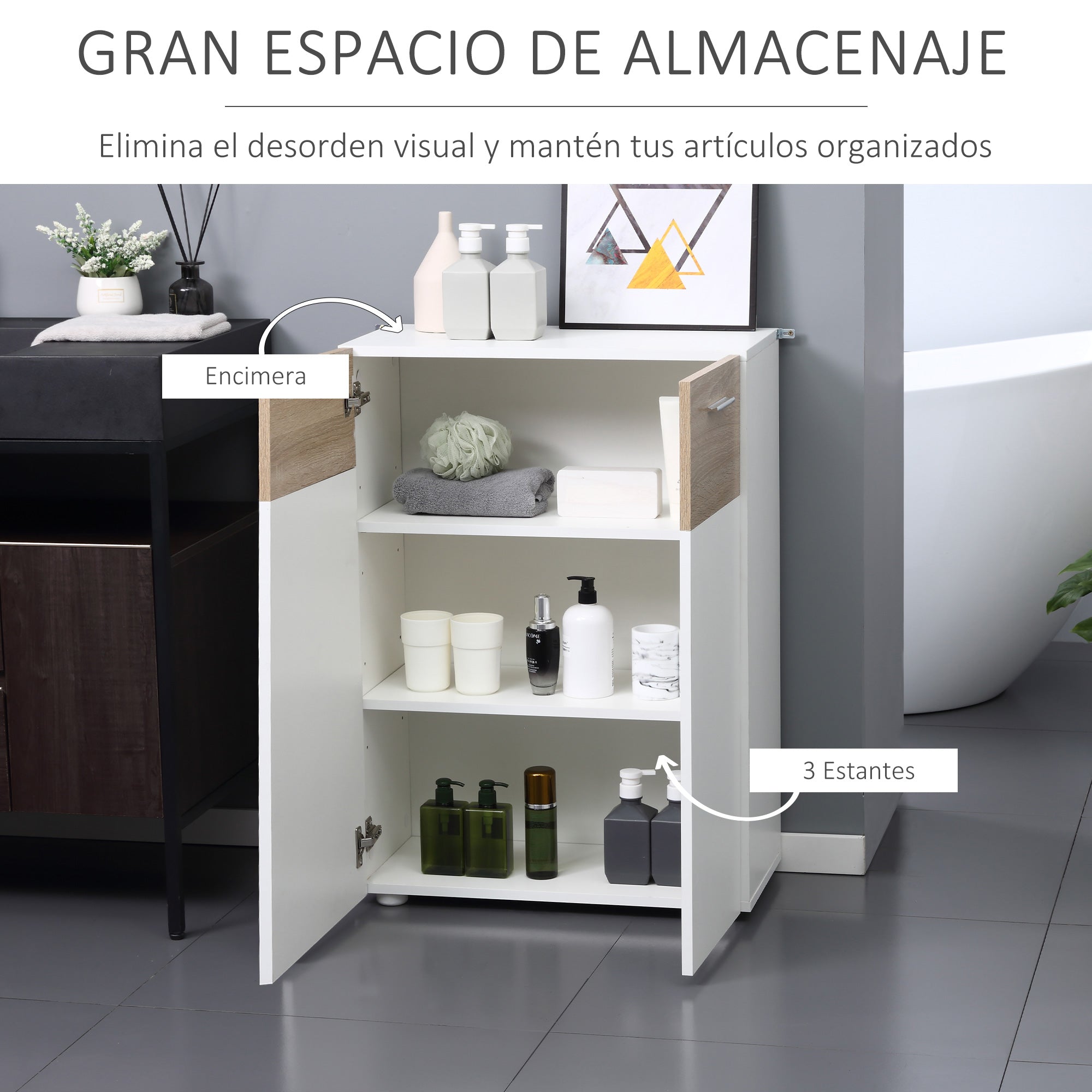 Floor Cabinet for Bathroom with 2 Doors and Adjustable Interior Shelves Multi-Purpose Wood Auxiliary Furniture for Living Room Kitchen Dining Room 60x30x85 cm White