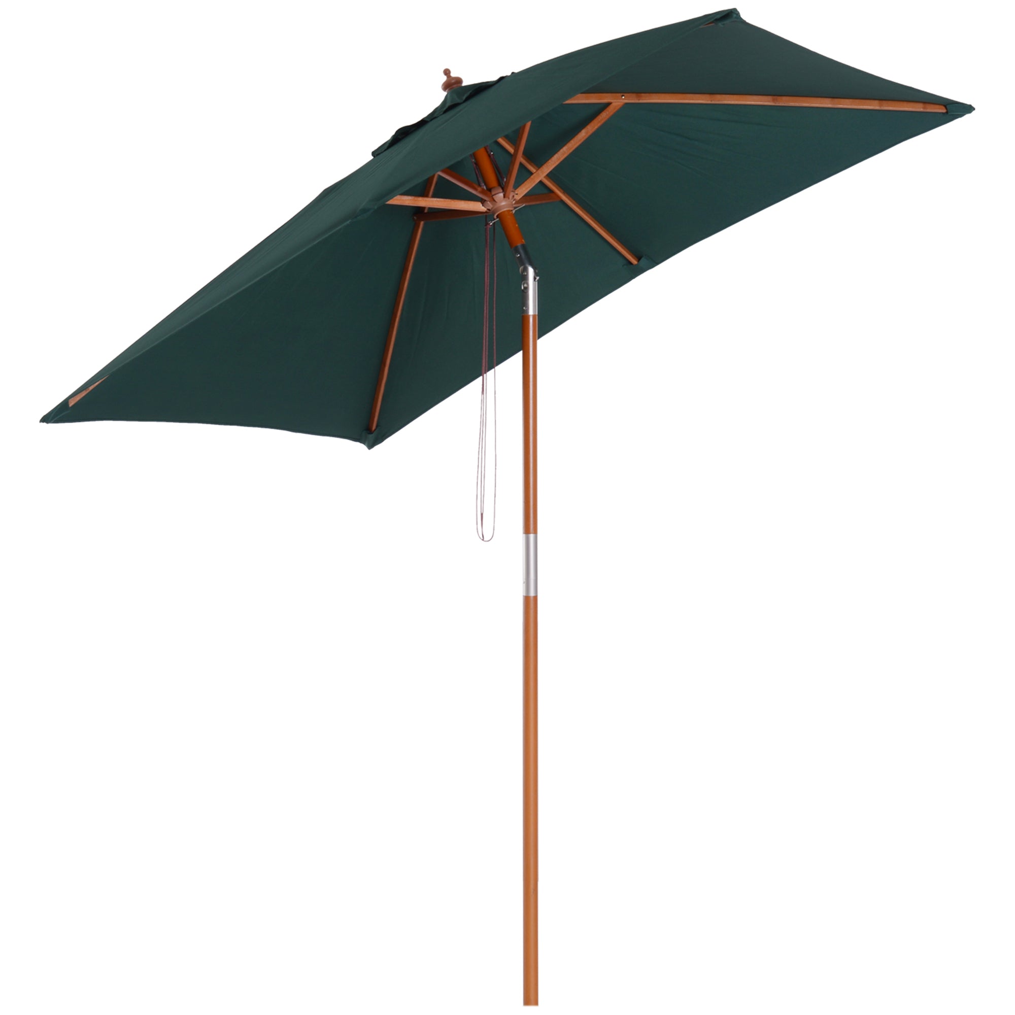 Garden Umbrella 200x150 cm Rectangular Patio Umbrella with Adjustable Angle Wooden Pole and Crank Parasol for Patio Terrace Green