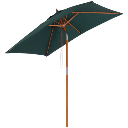 Garden Umbrella 200x150 cm Rectangular Patio Umbrella with Adjustable Angle Wooden Pole and Crank Parasol for Patio Terrace Green