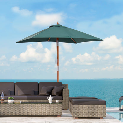 Garden Umbrella 200x150 cm Rectangular Patio Umbrella with Adjustable Angle Wooden Pole and Crank Parasol for Patio Terrace Green
