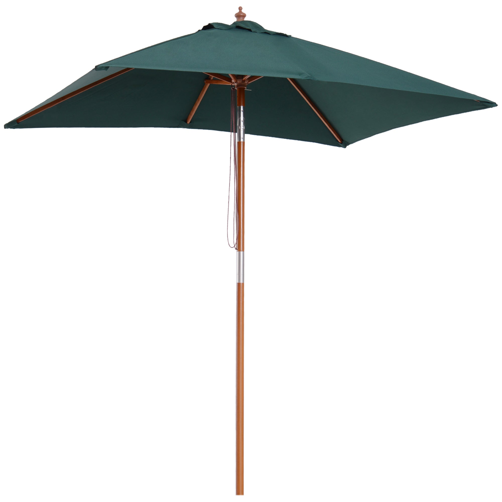 Garden Umbrella 200x150 cm Rectangular Patio Umbrella with Adjustable Angle Wooden Pole and Crank Parasol for Patio Terrace Green
