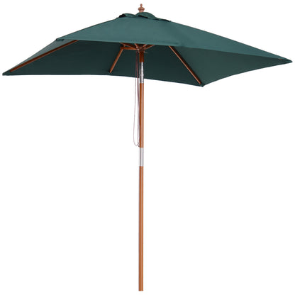 Garden Umbrella 200x150 cm Rectangular Patio Umbrella with Adjustable Angle Wooden Pole and Crank Parasol for Patio Terrace Green