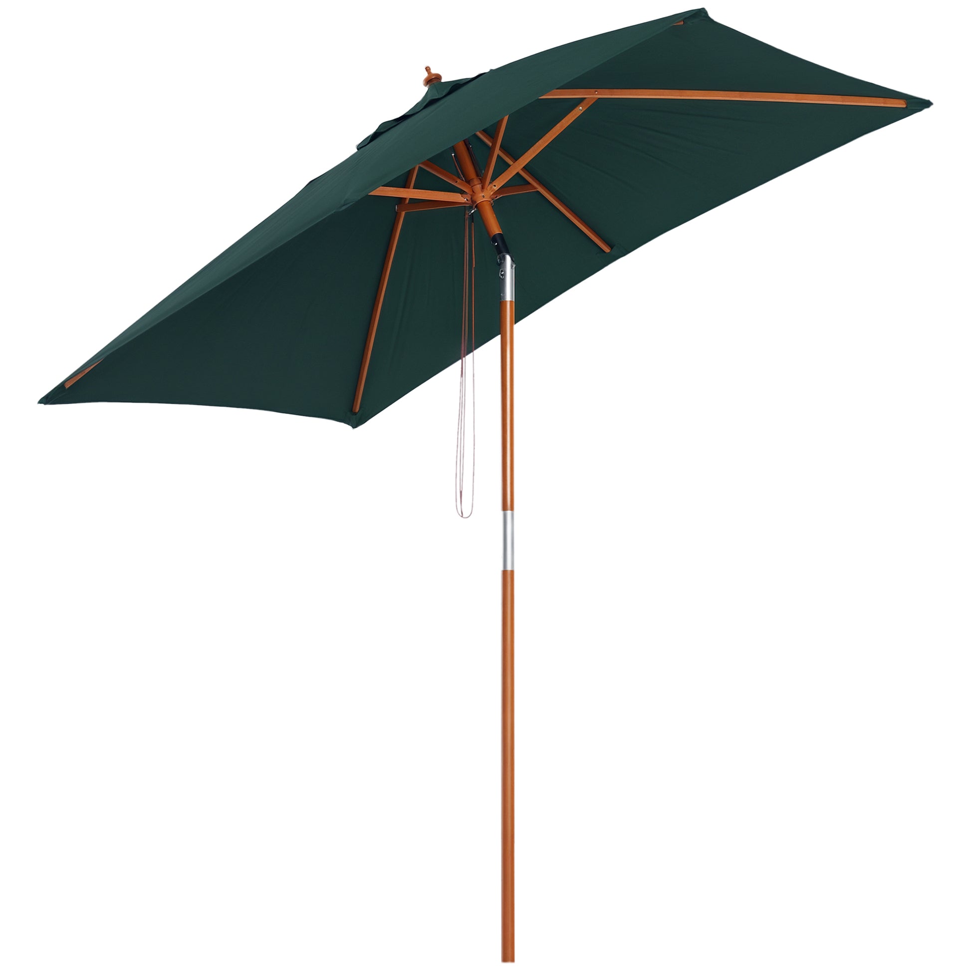Garden Umbrella 200x150 cm Rectangular Patio Umbrella with Adjustable Angle Wooden Pole and Crank Parasol for Patio Terrace Green