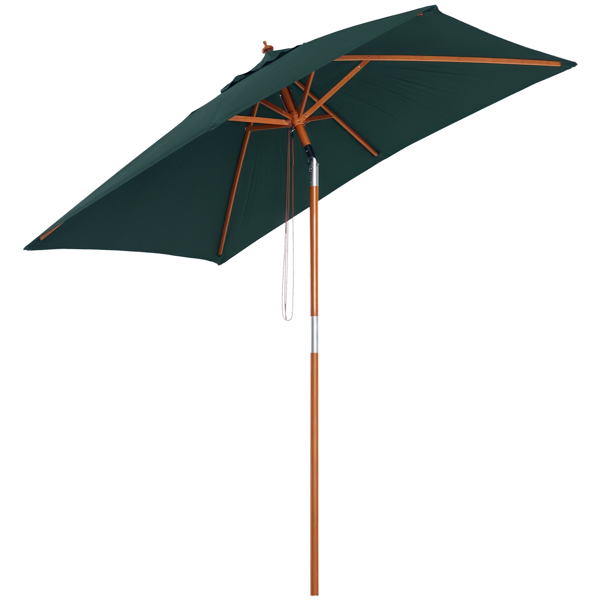 Garden Umbrella 200x150 cm Rectangular Patio Umbrella with Adjustable Angle Wooden Pole and Crank Parasol for Patio Terrace Green