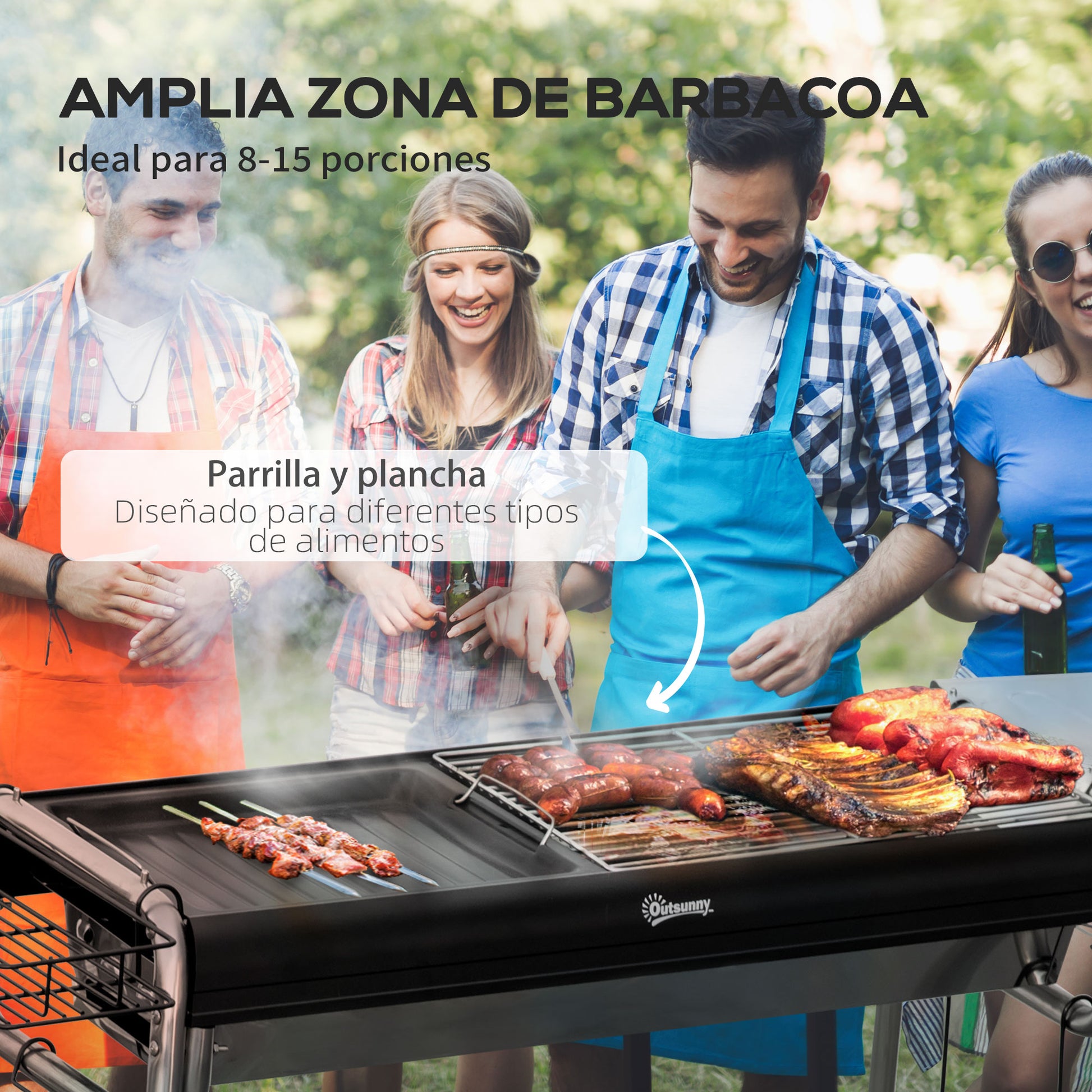 Charcoal BBQ Portable Barbecue with Stainless Steel Grill Spice Tray and Storage Shelf for Garden Camping 96x61x72 cm Black