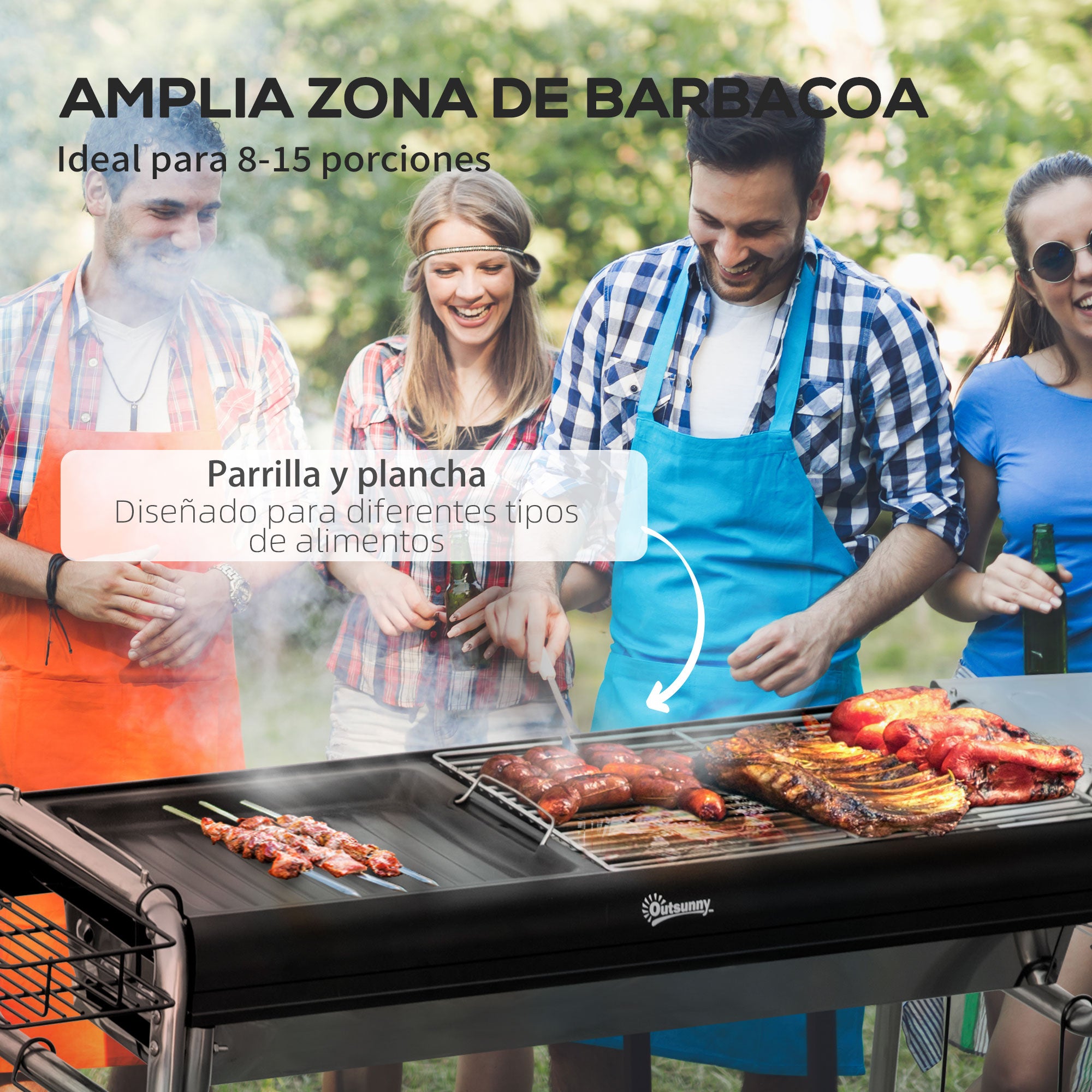 Charcoal BBQ Portable Barbecue with Stainless Steel Grill Spice Tray and Storage Shelf for Garden Camping 96x61x72 cm Black