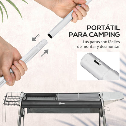 Charcoal BBQ Portable Barbecue with Stainless Steel Grill Spice Tray and Storage Shelf for Garden Camping 96x61x72 cm Black