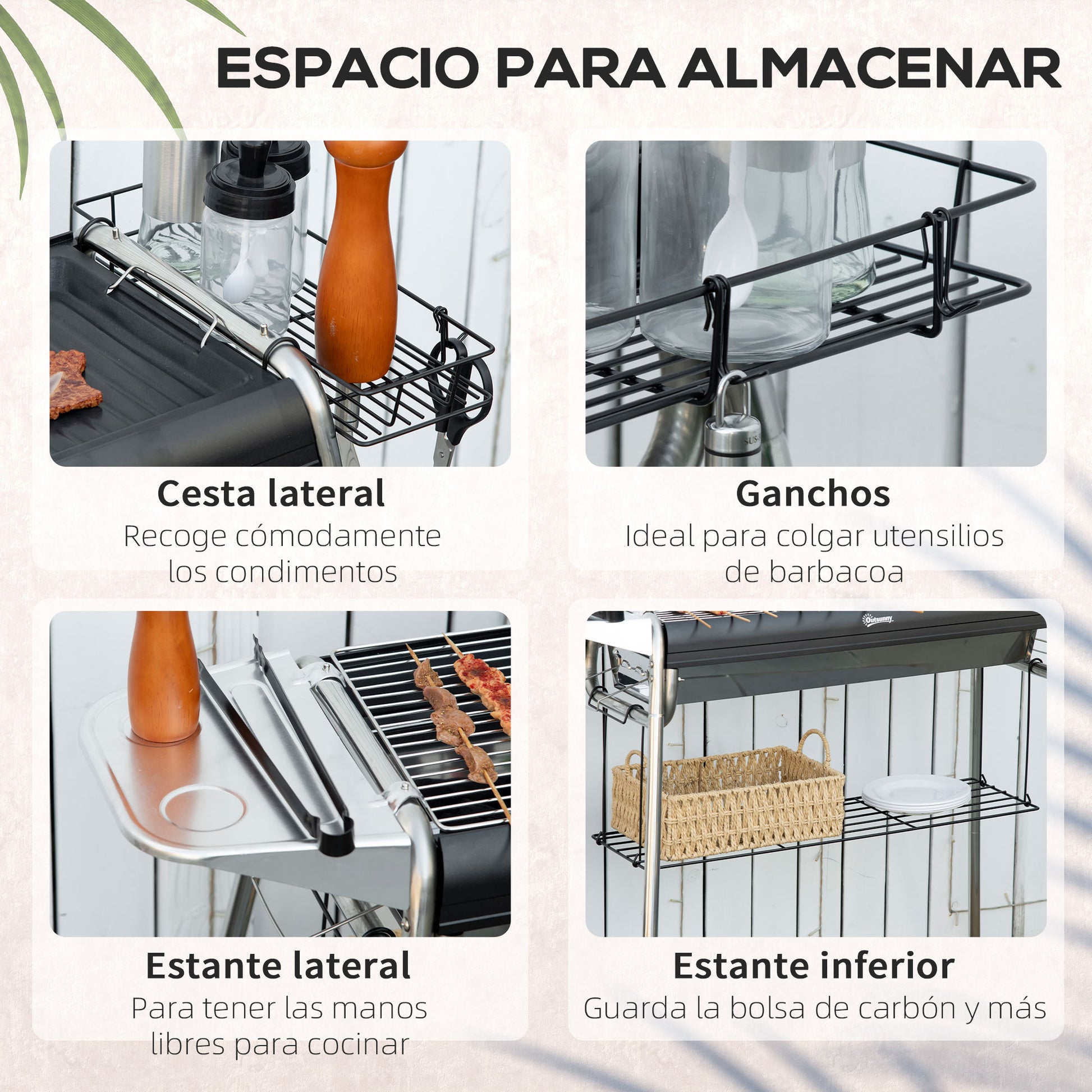 Charcoal BBQ Portable Barbecue with Stainless Steel Grill Spice Tray and Storage Shelf for Garden Camping 96x61x72 cm Black