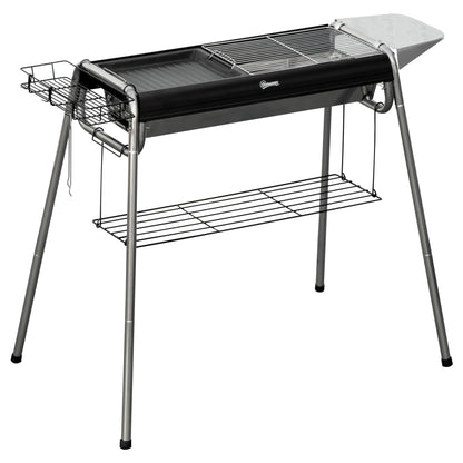 Charcoal BBQ Portable Barbecue with Stainless Steel Grill Spice Tray and Storage Shelf for Garden Camping 96x61x72 cm Black